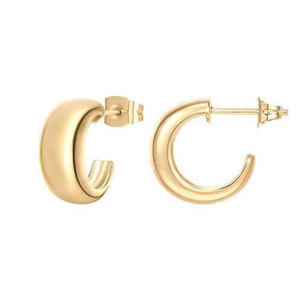 9627 18K Yellow Gold Vermeil 925 Sterling Silver Thick Dome Huggie Earrings